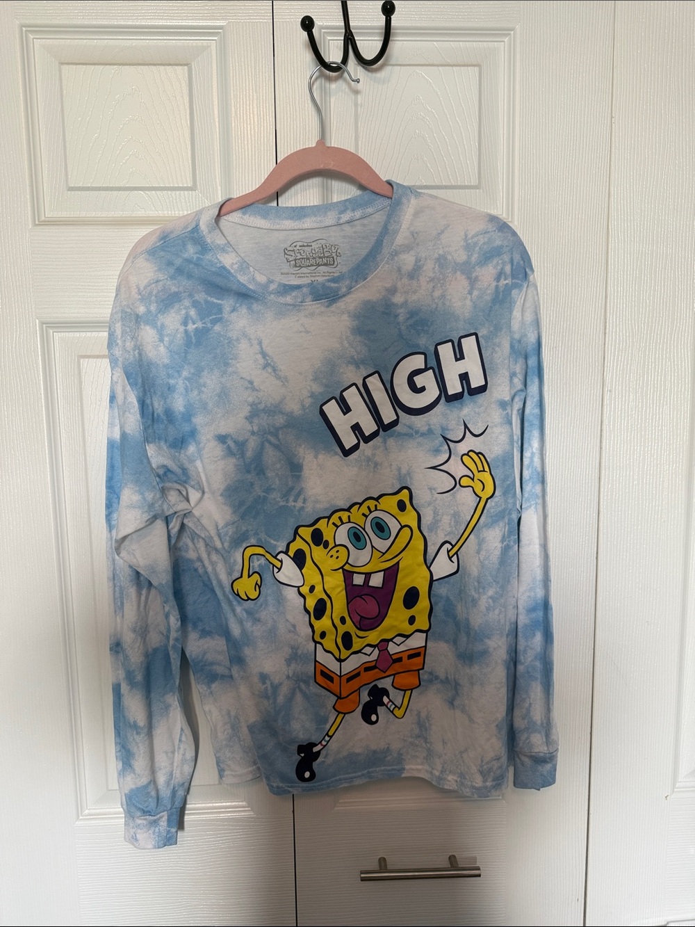 Nickelodeon SpongeBob Blue and White Tie-Dye Long Sleeve Tee